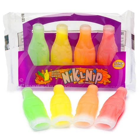 Nik-L-Nip candy: small wax bottles filled with flavored, sweet liquid.