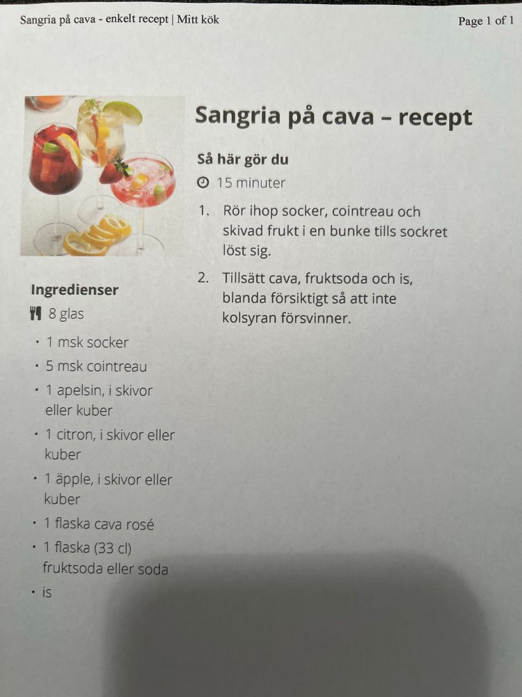Recept på sangria med cava. 