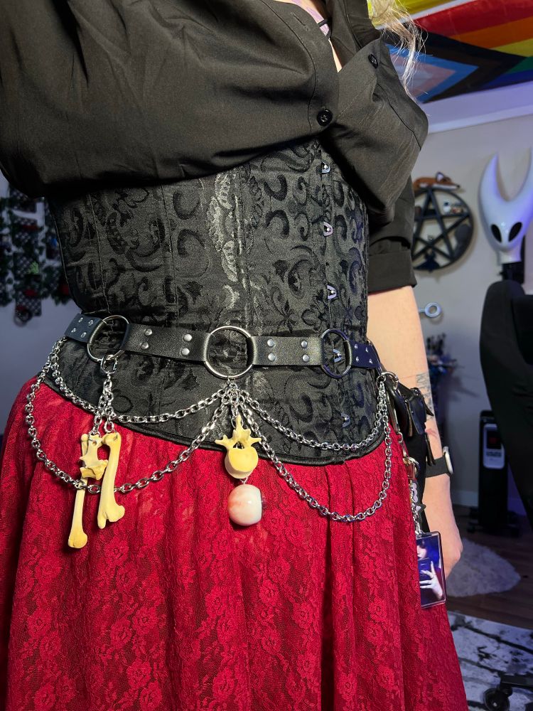 My corset and belt with chains and bones