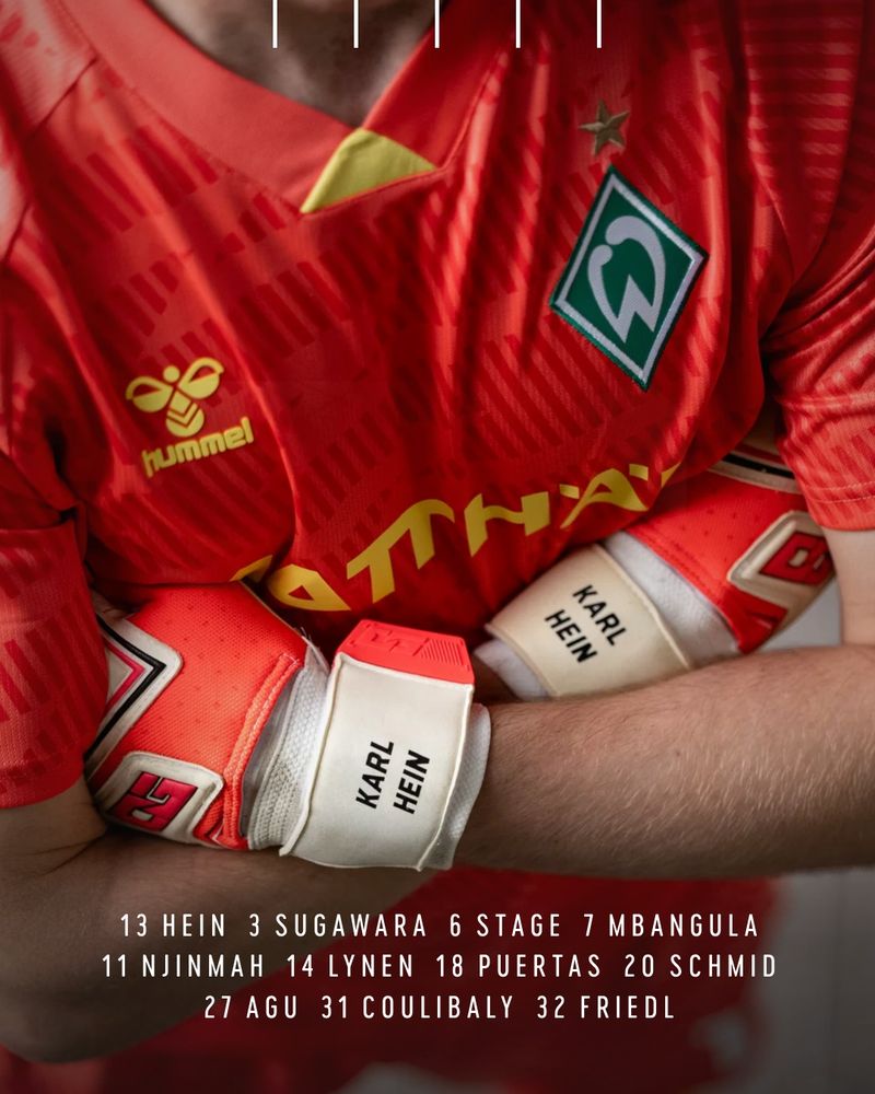 Die Werder-Startelf: Hein - Sugawara, Stage, Mbangula, Njinmah, Lynen, Puertas, Schmid, Agu, Coulibaly und Friedl.