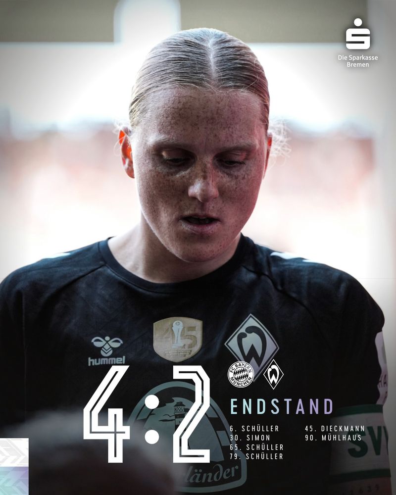 Endstandsgrafik mit Hausicke, 4:2 für Bayern gegen Werder im Pokalfinale der Frauen