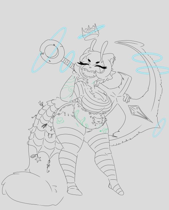 a fat alien raccoon woman holds a large anchor over her shoulders  while stareing joyfully to the distance