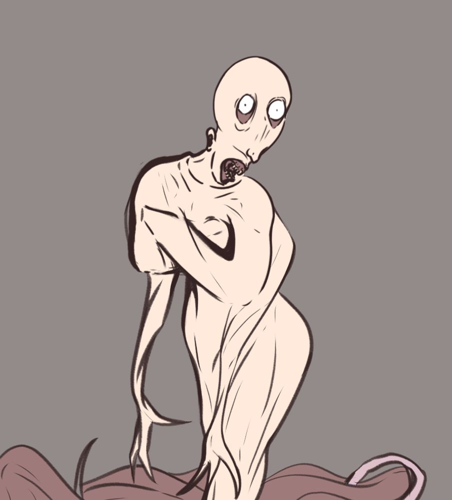 some sort of humanoid creature wearing a twisted suit of human skin that doesn't seem to fit quite right