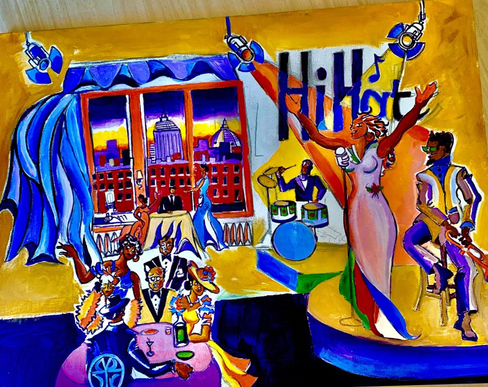 The Hi-Hat, acrylic on canvas painting of a jazz nightclub in Boston during the 1930s and 40s.