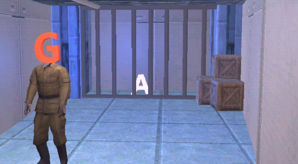 The letter A in jail with a letter G guarding its cell