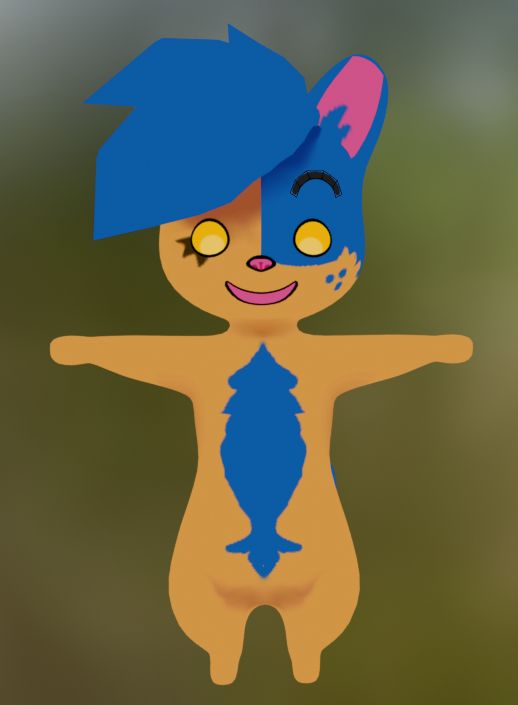 front pov 3D model of a ferret fox critter T posing and smiling