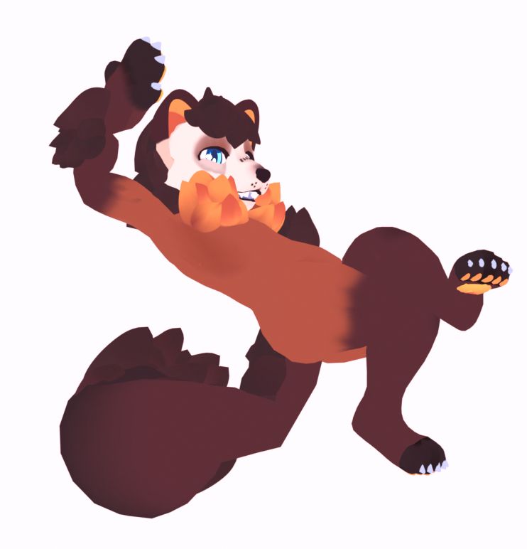 3D model of an anthro american marten sitting back with their legs crossed. they look quite relaxed and content