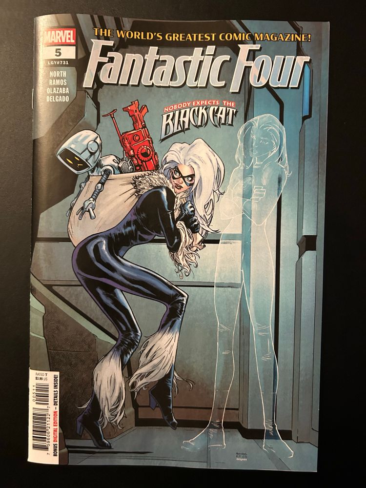 Fantastic Four #5, cover by Humberto Ramos and Edgar Delgado. Sadly, this scene does not actually appear in this comic. This is great. 