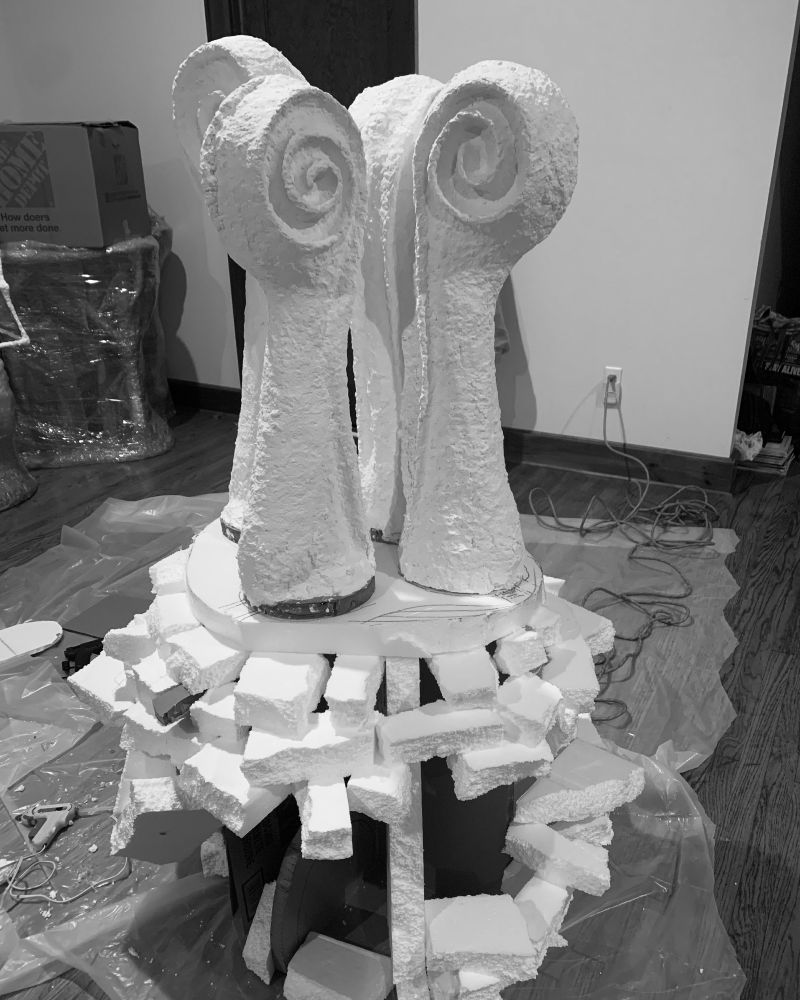 ‪Ferns unfurl from the rock bed - started these parts last year, now bringing them together into one unit the size of a large child. #contemporarysculpture #wip #ferns #stones