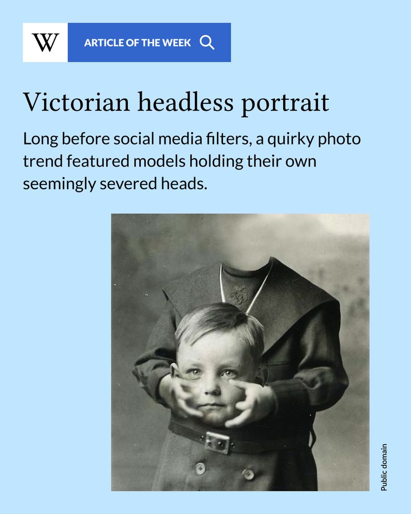 Article of the Week: Long before social media filters, a quirky photo trend featured models holding their own seemingly severed heads. Image depicts a child in a coat and dress appearing to hold their own head at arm's length, with the background softly blurred. 