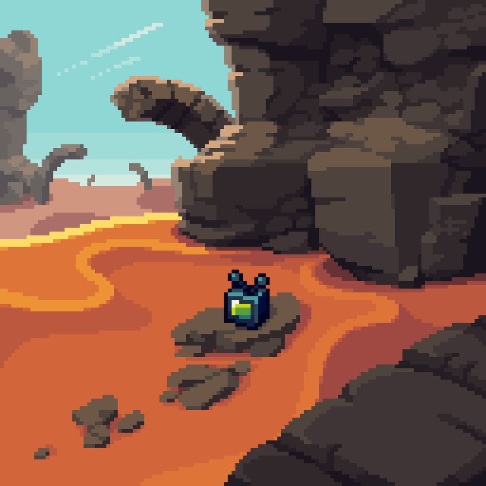 Old TV in the middle of a red desert.