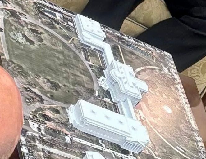 3D model of the White House with the new Epstein Ballroom replacing the entire East Wing and dwarfing the main White House itself.