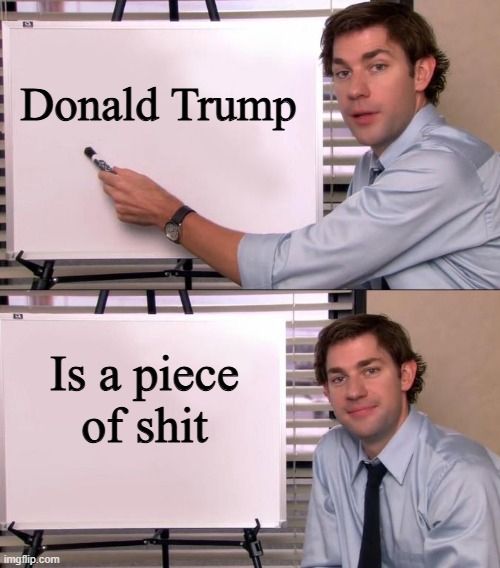 a meme of Jim from the Office with text that reads Donald Trump Is a Piece of Shit - which is what Jasmine Crockett said