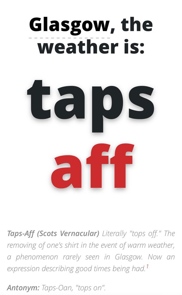 The taps aff website showing the weather in Glasgow is TAPS AFF
