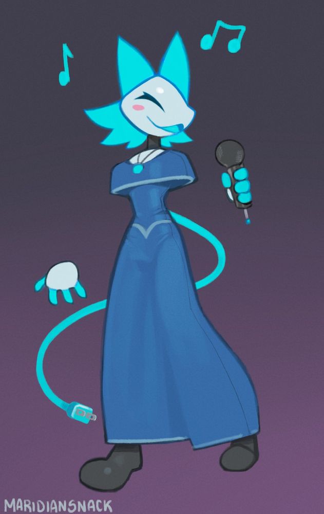 Tasque Manager in a dress singing happily