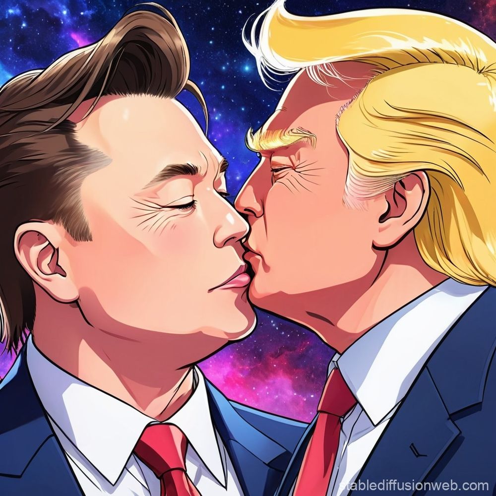 Elon and Trump in a tender moment of intimacy where Trump misses Elon's mouth just like he misses the point in every debate.