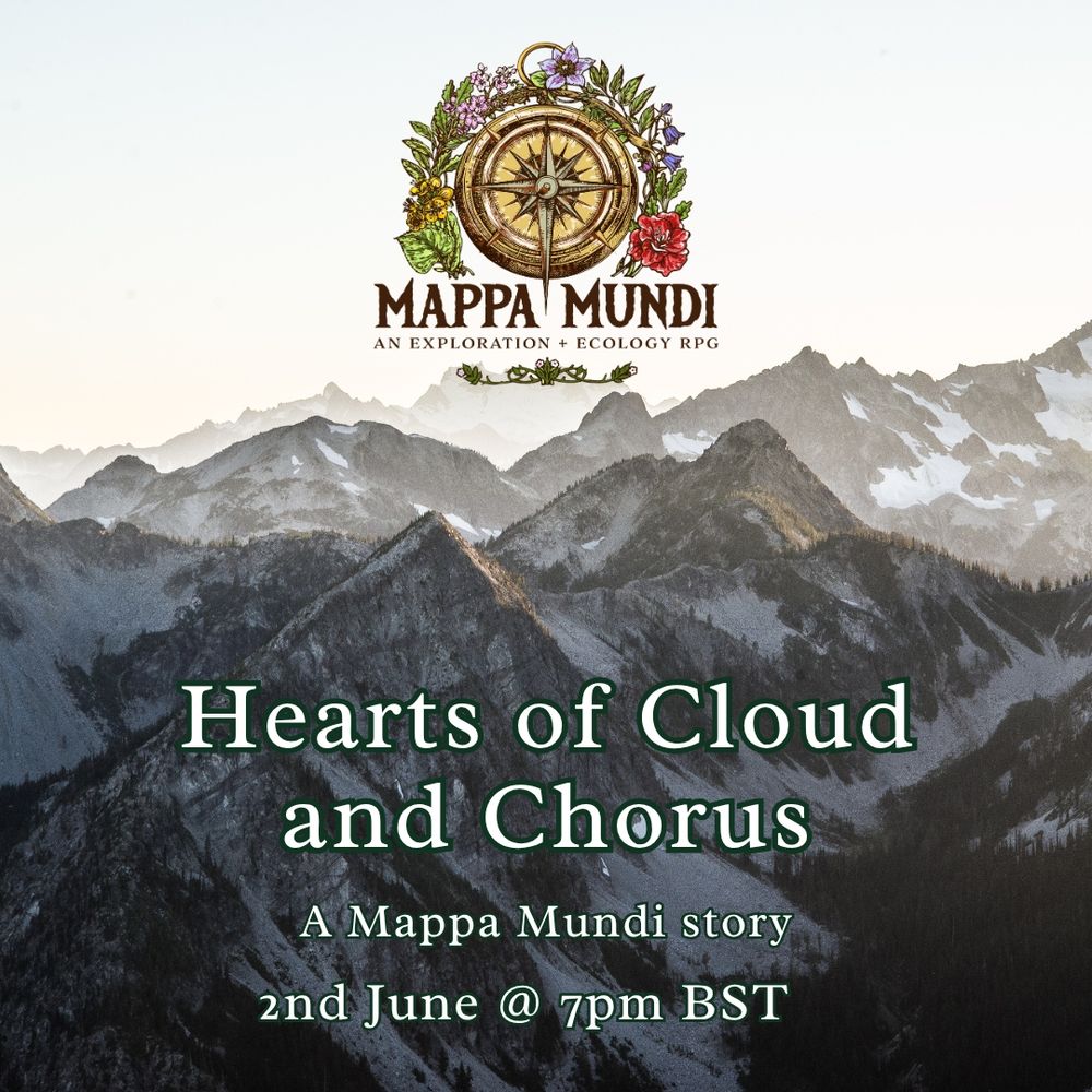 A promo graphic for "Hearts of Cloud and Chorus, a Mappa Mundi story"