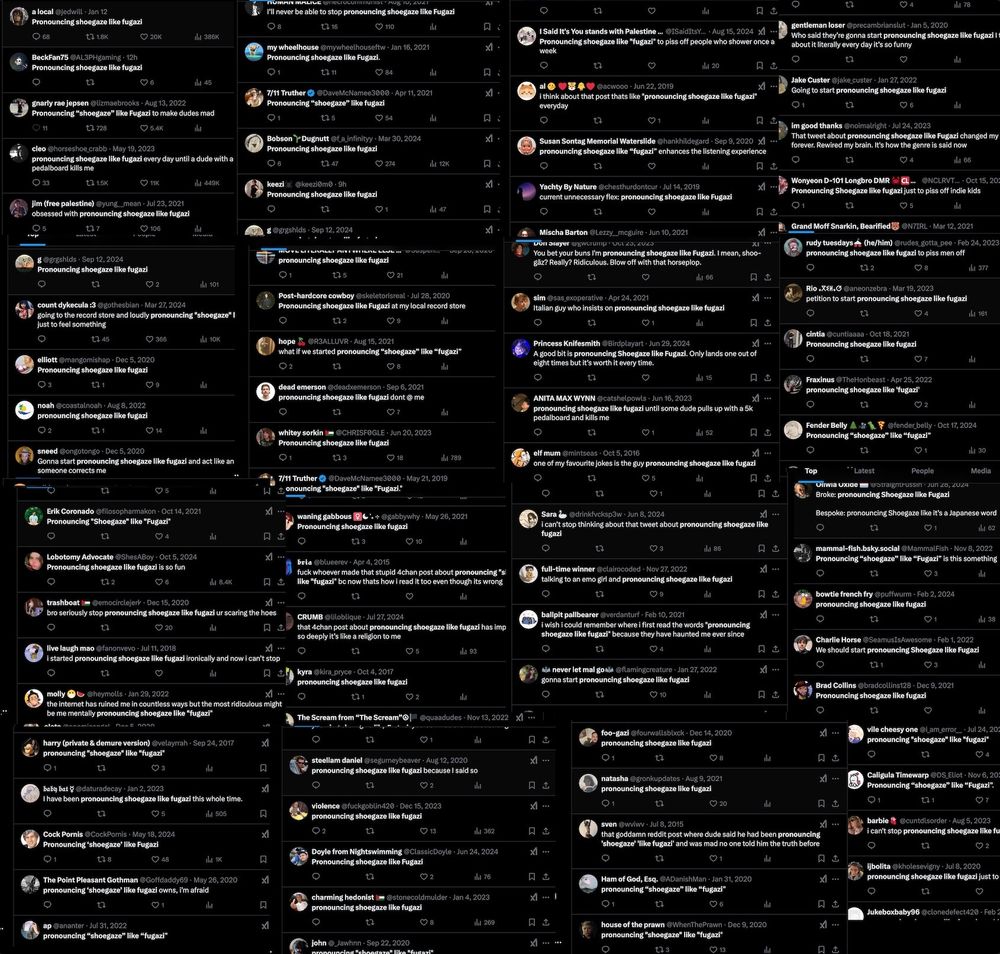hundrees of people making the same joke about fugazi and shoegaze