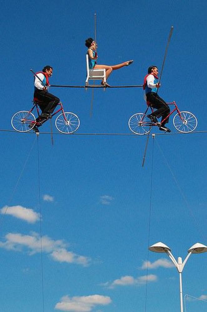 Bicycle high wire stunt act