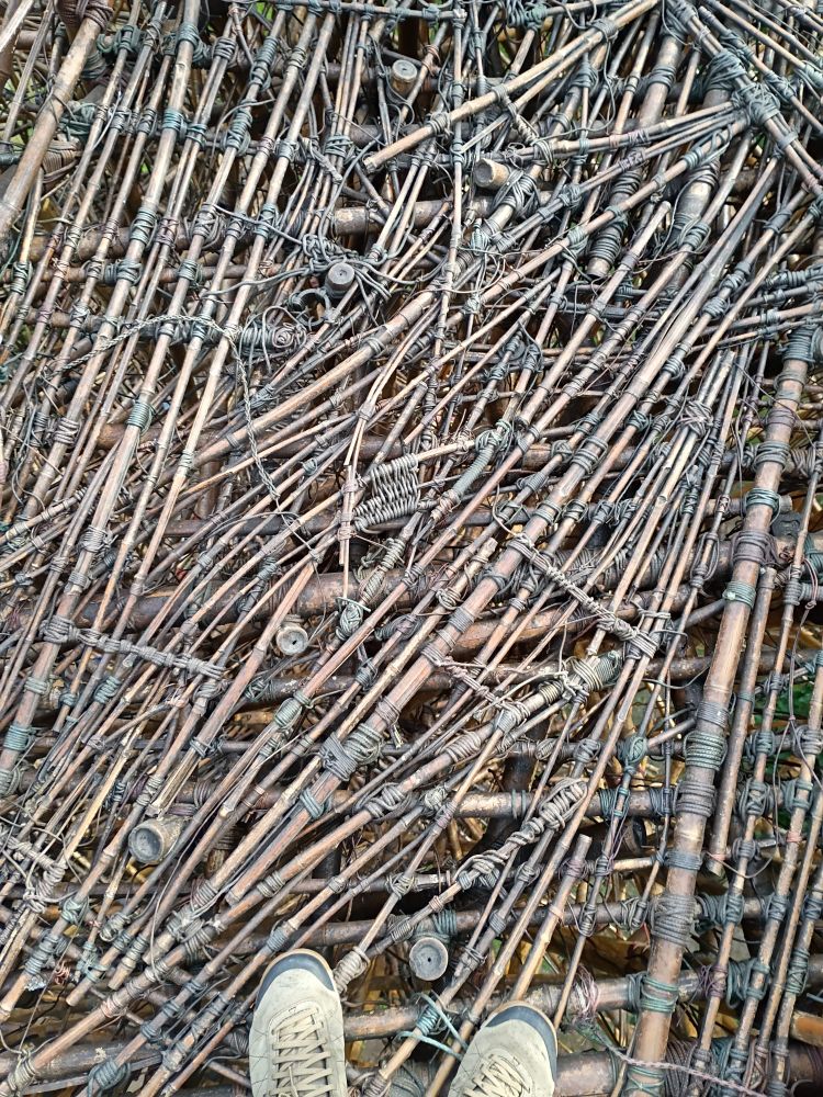 Bamboo lashed together to make a floor