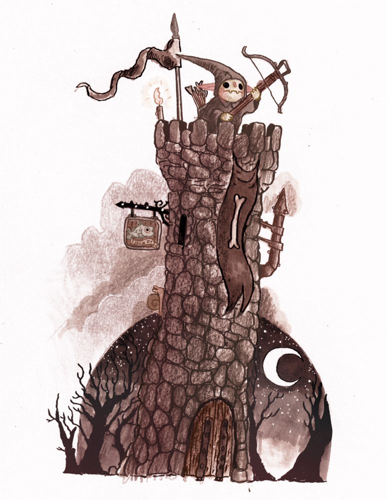 A goblin at the top of a tower.