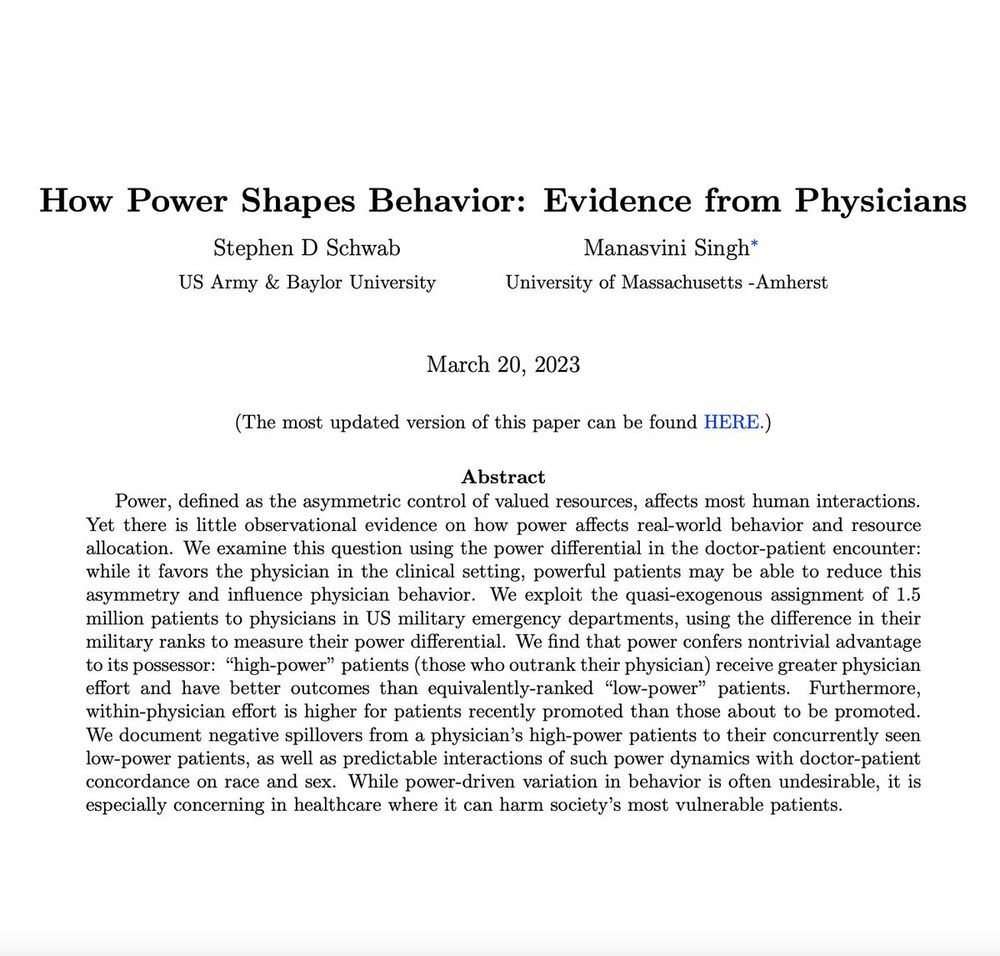Abstract of the paper 'How Power Shapes Behavior: Evidence from Physicians'