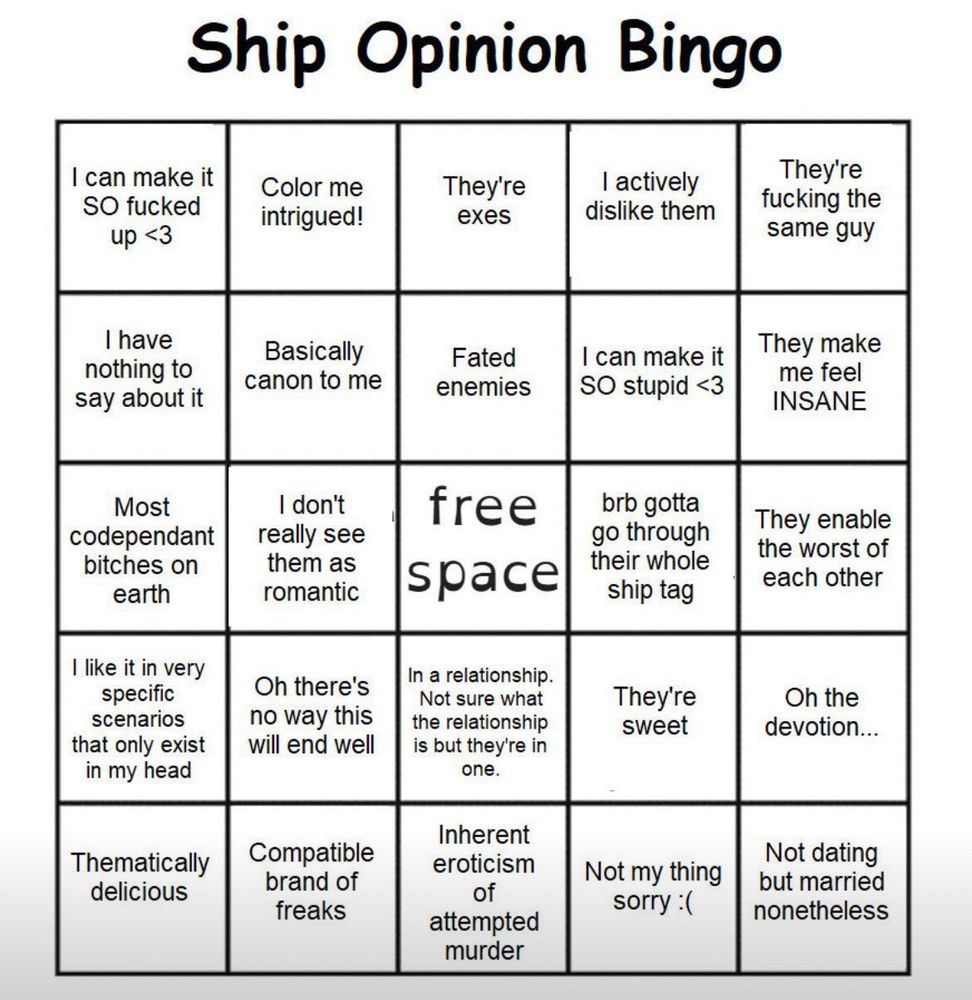 ship opinion bingo