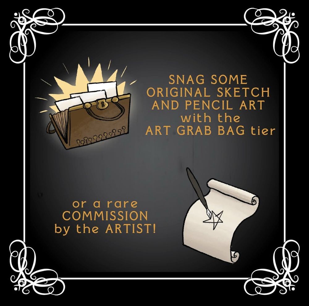 Snag some original art with the art grab bag tier or a rare commission by the artist 