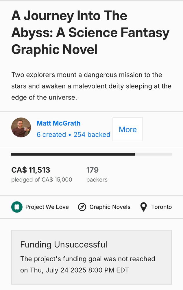 A screenshot of the A Journey into the Abyss Kickstarter page 