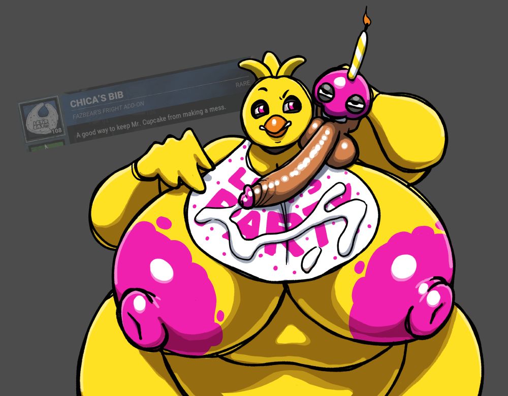 a really fat chica looking at her cupcake after it came all over her bib