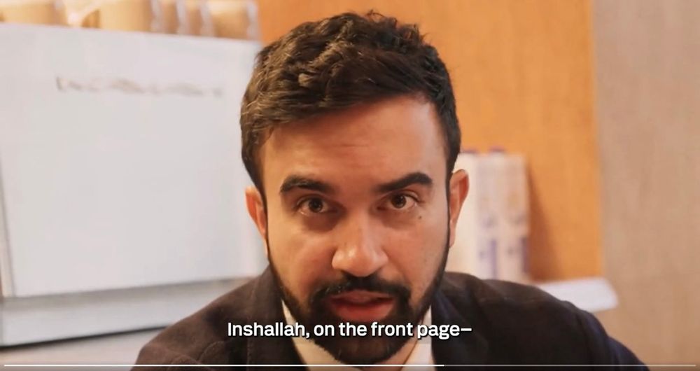 Zohran Mamdani making fun of the NY Post in his latest viral video. Caption says, “Inshallah, on the front page.”