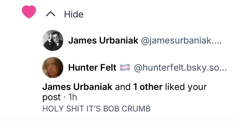It’s proof that James Armanac, the guy who played our crumb in American splendor, enjoyed a post where I said “holy shit it’s Bob crumb”