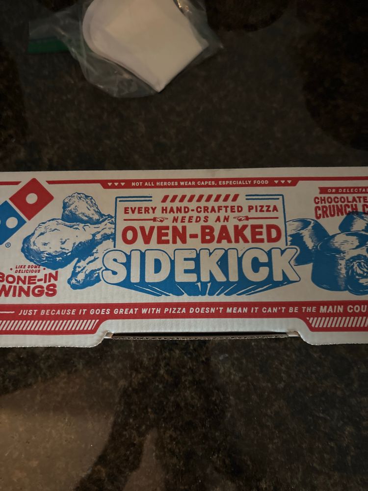 It’s a Domino’s box with some text on it