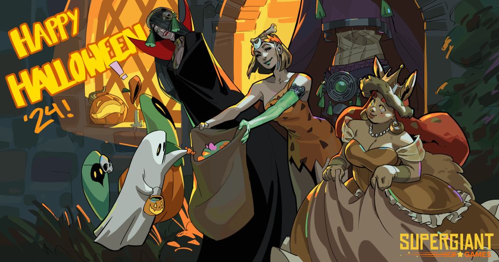 Happy Halloween from Supergiant Games! Melinoë, Medea, Circe, and Hecate are well-prepared for the festivities.