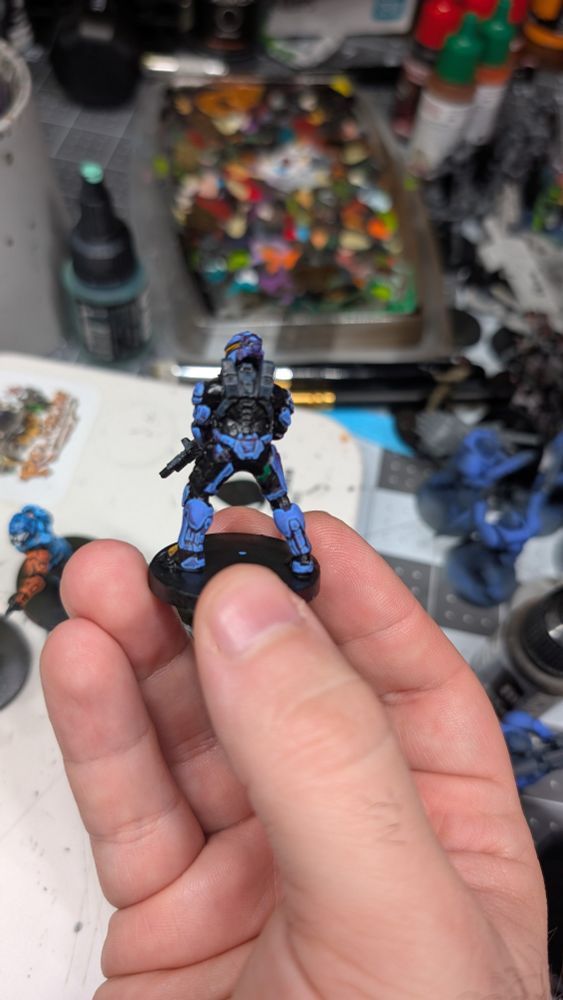 Spartan deadeye painted in a blue and yellow scheme rear view