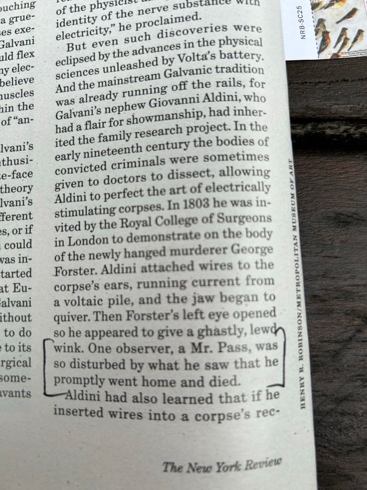 Description of an 1803 experiment includes this line: “One observer, a Mr. Pass, was so disturbed by what he saw that he promptly went home and died”