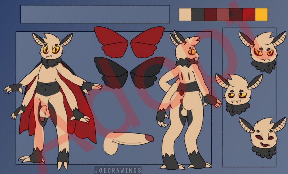 An NSFW reference sheet for a male moth with colours based off General Grievous from Star Wars