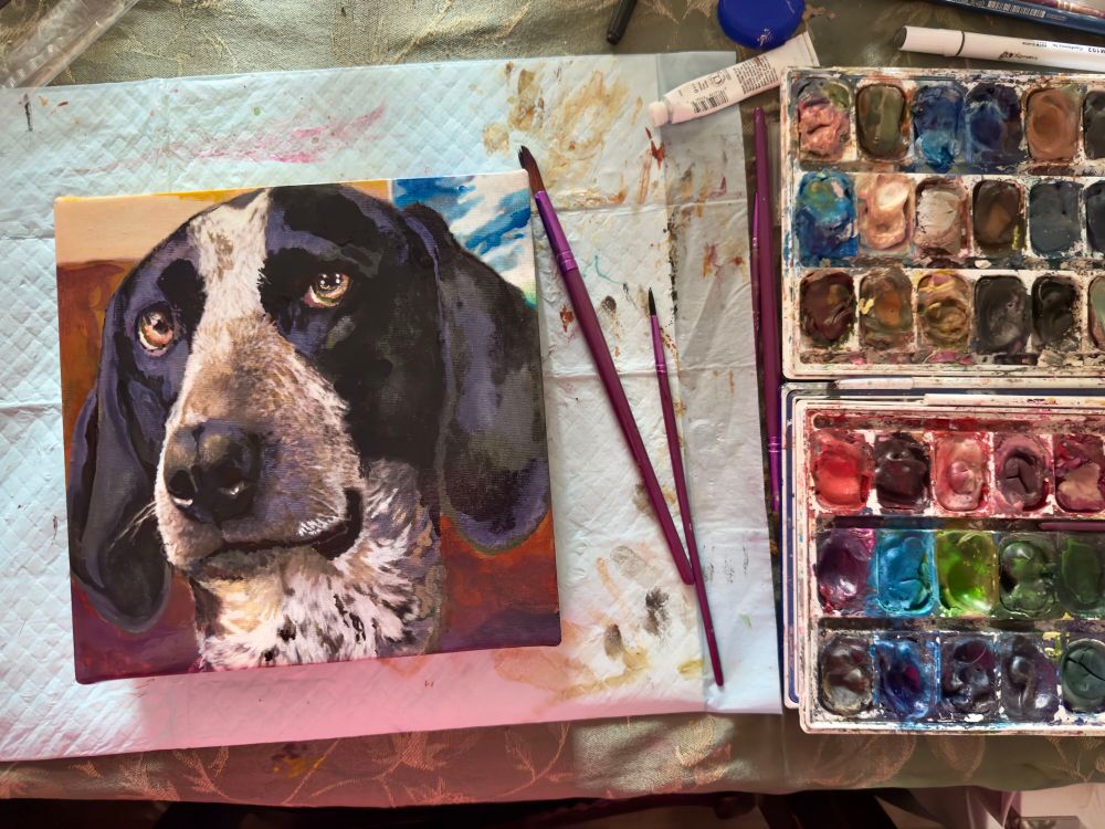 Handpainted portrait of Macie, the most beautiful dog belonging to Celia who recently died