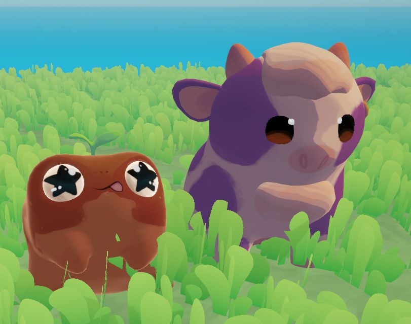 frog sitting next to cow