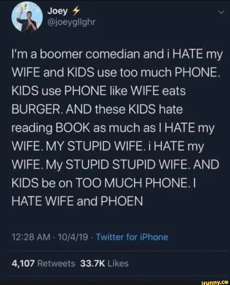 Bad boomer humour about hating their wives.