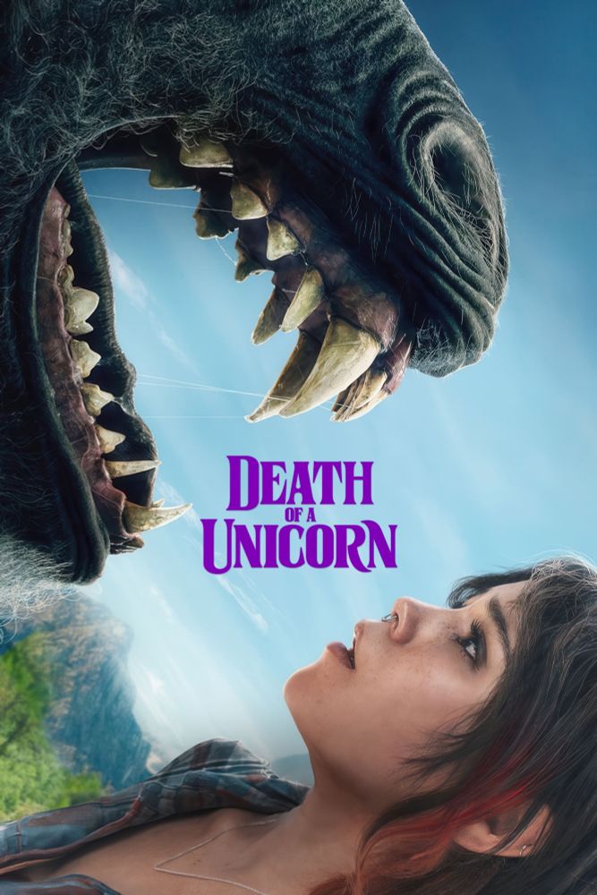 A partially-seen dark monster with huge sharp teeth menaces a young lady.