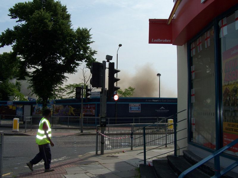 Greenwich hospital chimney being demolished 