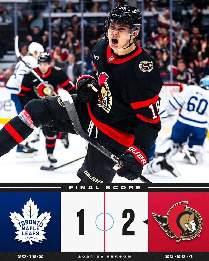 Final score: Senators defeat Maple Leafs 2-1