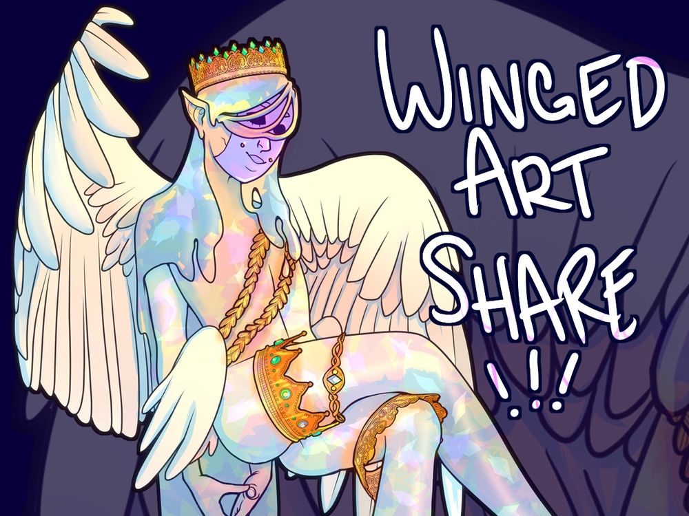 illustration of a winged character with the text 'winged art share' written on it