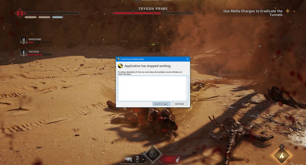 Game crashed during the Trygon fight