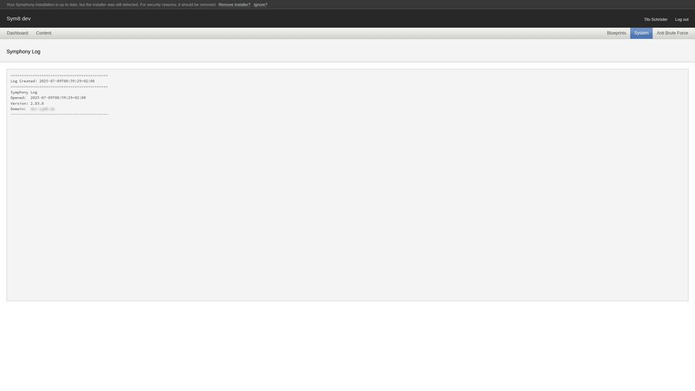 Screenshot of the Symphony system log, now accessible directly via the backend under the System menu.
