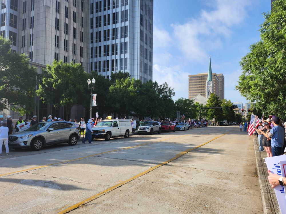 Baton Rouge street lined with people
