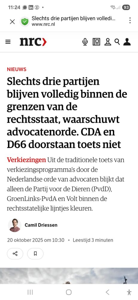 Als er iets duidelijk maakt hoe zorgelijk de staat van onze rechtsstaat is, is het dit onderzoek van de advocatenorde. Zelfs D66 en CDA falen op dit onderwerp, en alleen GL-PvdA, PvdD en Volt scoren een voldoende.