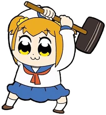 Popuko from Pop Team Epic holding a large sledgehammer over her head 