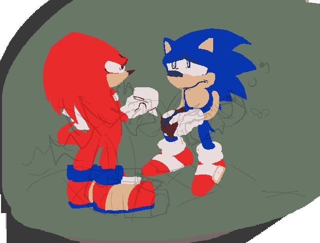 Sonic opening up an empty wallet to Knuckles the Echidna.
